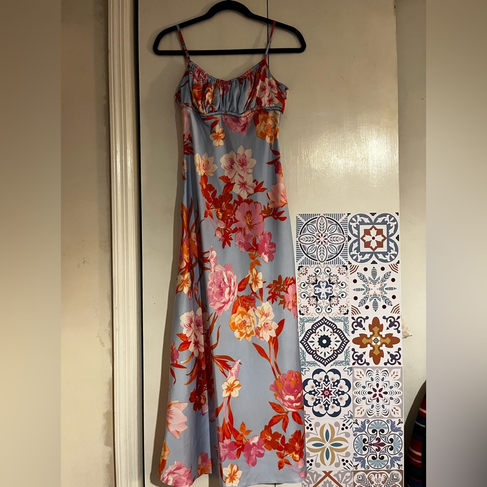 B Darlin Floral Dress with Pink and Orange Highlights